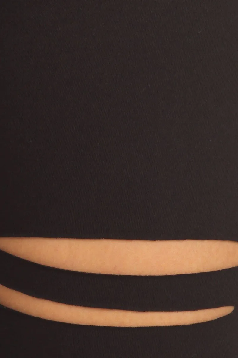 Plus Size Slashed Detail High Waist Leggings
