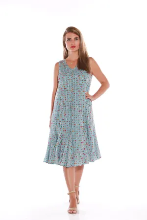 Pure Cotton Fruit print pleated dress- Blue