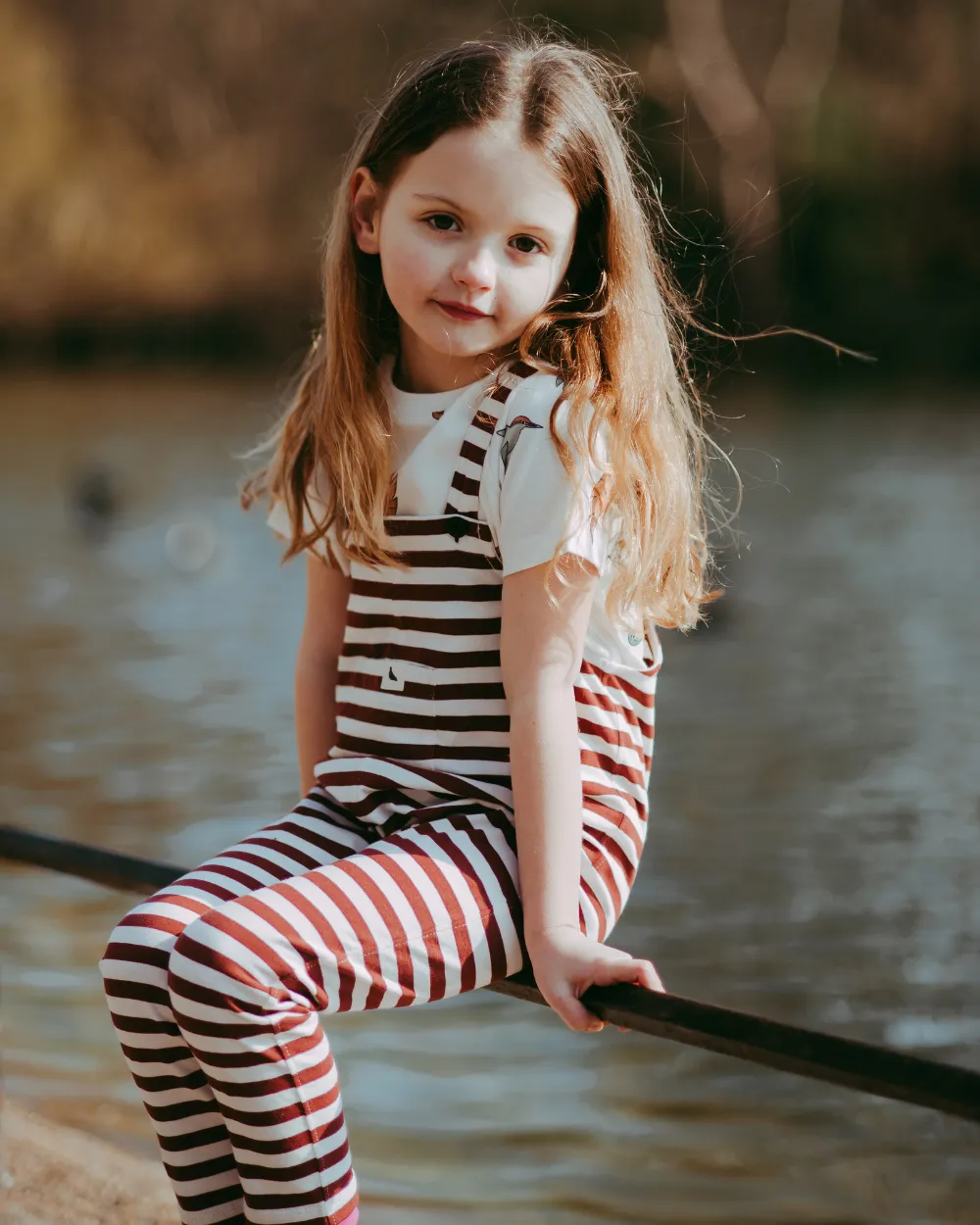 Red Horizontal Stripe Print Dungarees