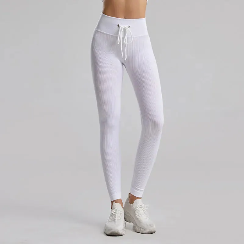Ribbed High Waist Seamless Yoga Pants - Push Up Sport Leggings for Women