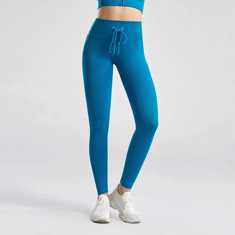 Ribbed High Waist Seamless Yoga Pants - Push Up Sport Leggings for Women