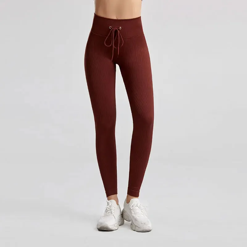 Ribbed High Waist Seamless Yoga Pants - Push Up Sport Leggings for Women