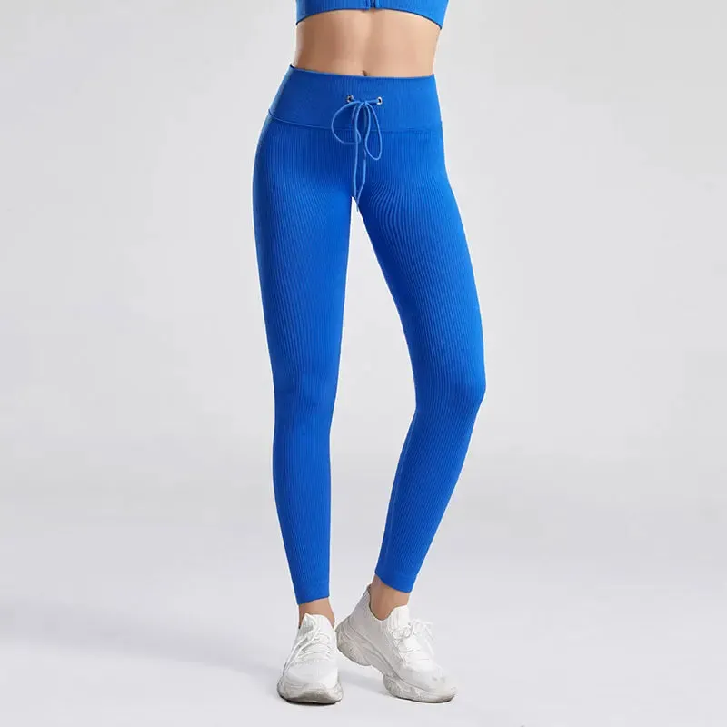 Ribbed High Waist Seamless Yoga Pants - Push Up Sport Leggings for Women