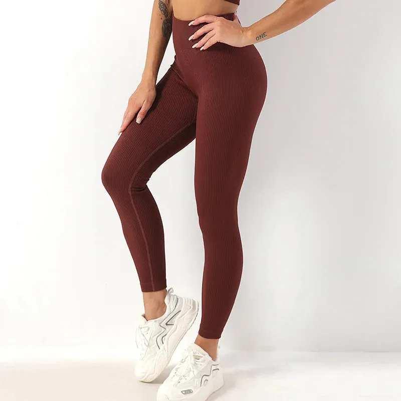 Ribbed High Waist Seamless Yoga Pants - Push Up Sport Leggings for Women
