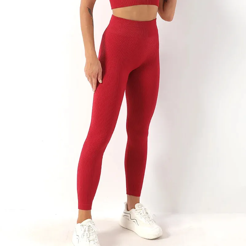 Ribbed High Waist Seamless Yoga Pants - Push Up Sport Leggings for Women