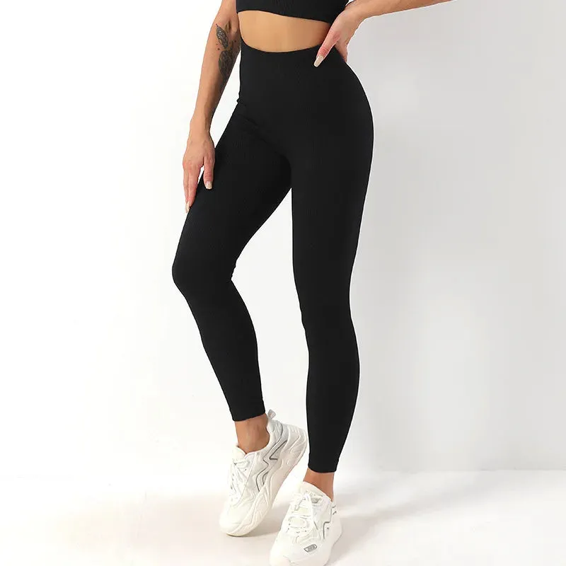 Ribbed High Waist Seamless Yoga Pants - Push Up Sport Leggings for Women