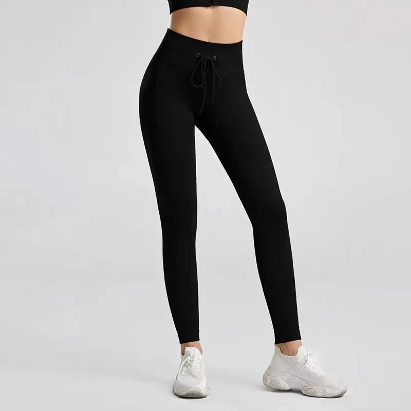 Ribbed High Waist Seamless Yoga Pants - Push Up Sport Leggings for Women