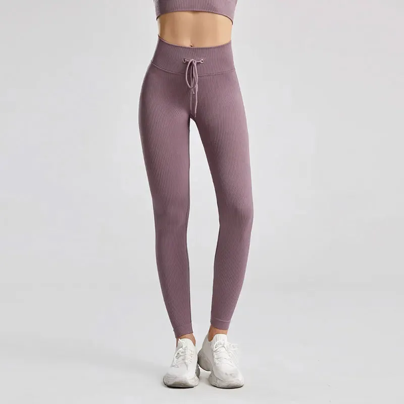 Ribbed High Waist Seamless Yoga Pants - Push Up Sport Leggings for Women