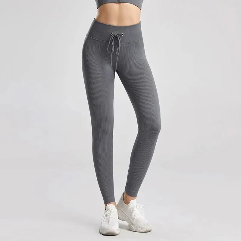 Ribbed High Waist Seamless Yoga Pants - Push Up Sport Leggings for Women