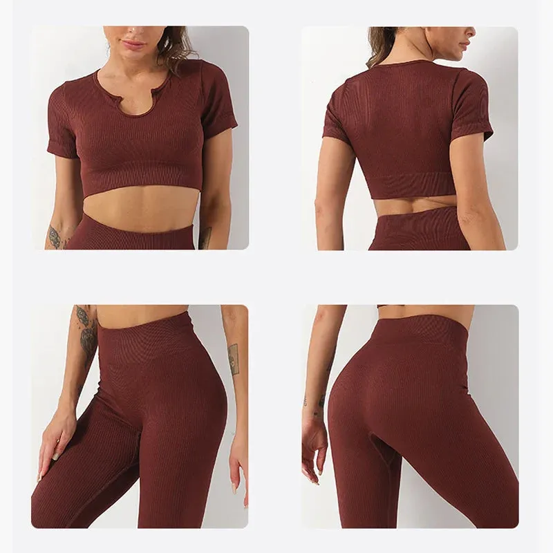 Ribbed Seamless Yoga Set for Women - 2 Piece Sport Suit