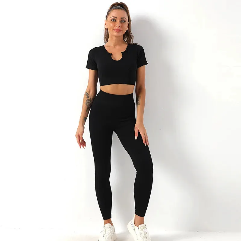 Ribbed Seamless Yoga Set for Women - 2 Piece Sport Suit
