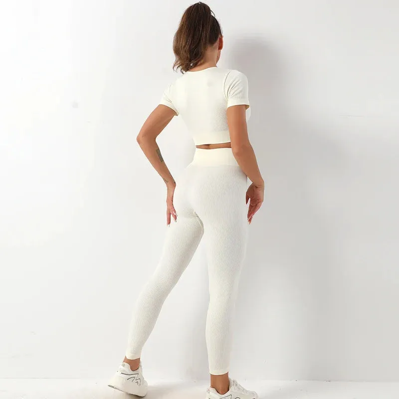 Ribbed Seamless Yoga Set for Women - 2 Piece Sport Suit