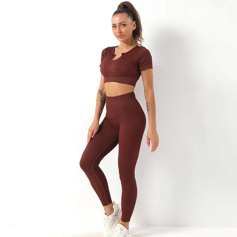 Ribbed Seamless Yoga Set for Women - 2 Piece Sport Suit