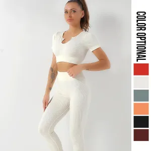 Ribbed Seamless Yoga Set for Women - 2 Piece Sport Suit
