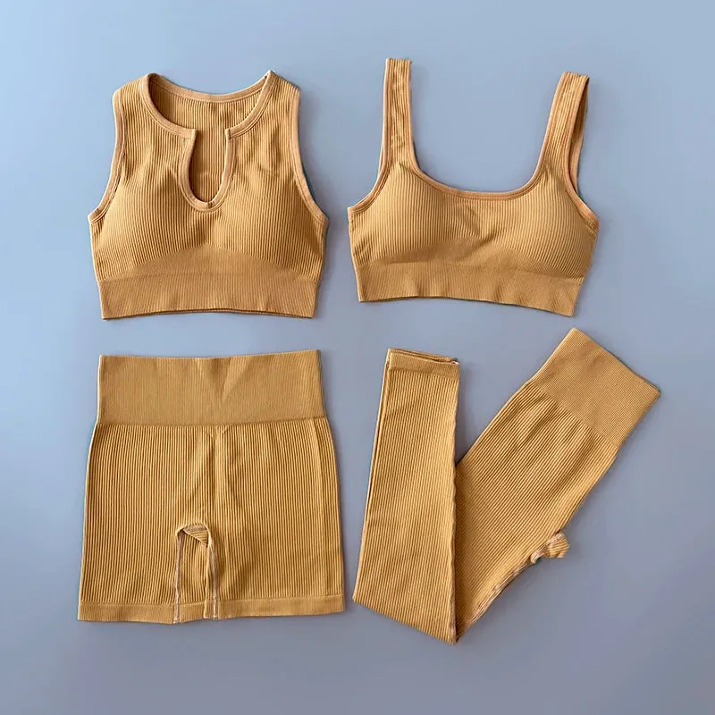 Ribbed Seamless Yoga Set - Workout Outfits for Women (2/4 Piece)