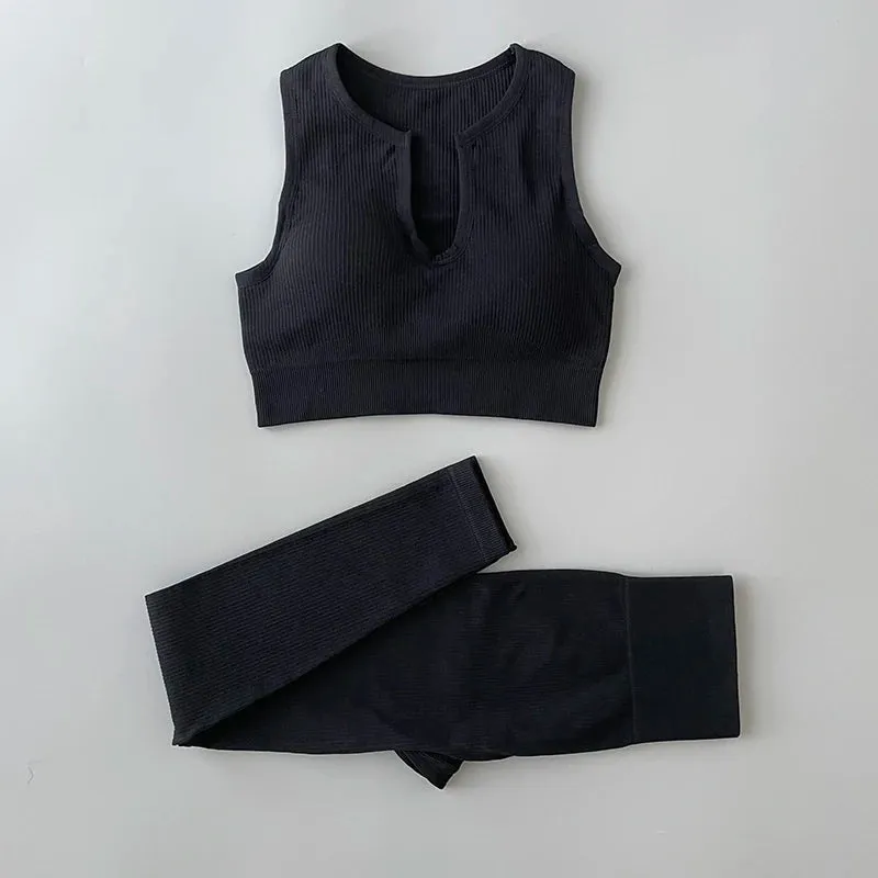 Ribbed Seamless Yoga Set - Workout Outfits for Women (2/4 Piece)