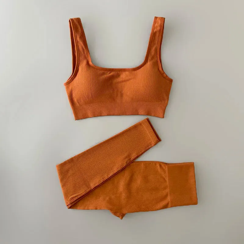 Ribbed Seamless Yoga Set - Workout Outfits for Women (2/4 Piece)