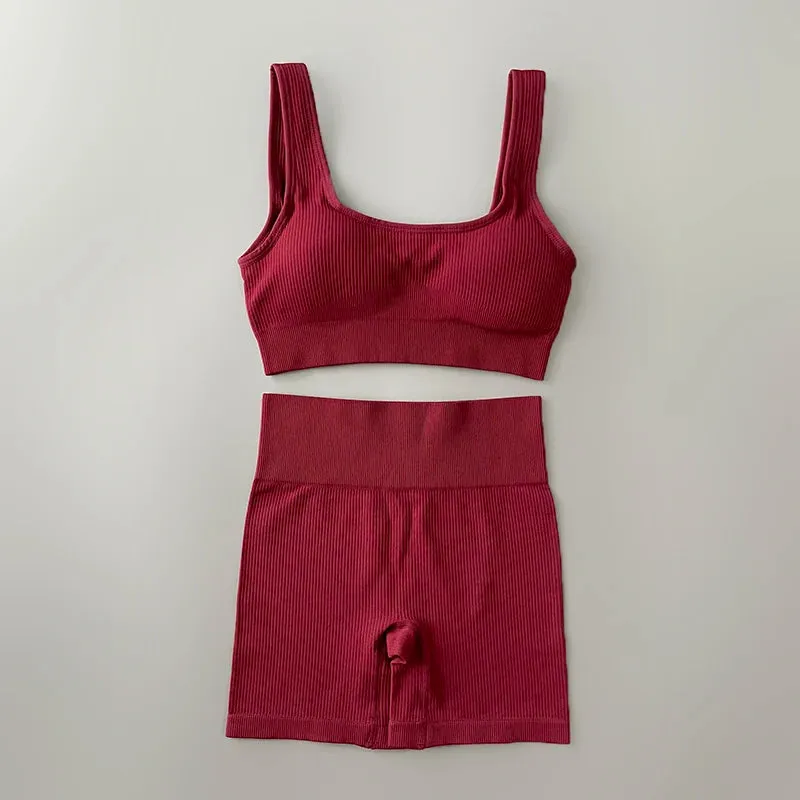 Ribbed Seamless Yoga Set - Workout Outfits for Women (2/4 Piece)