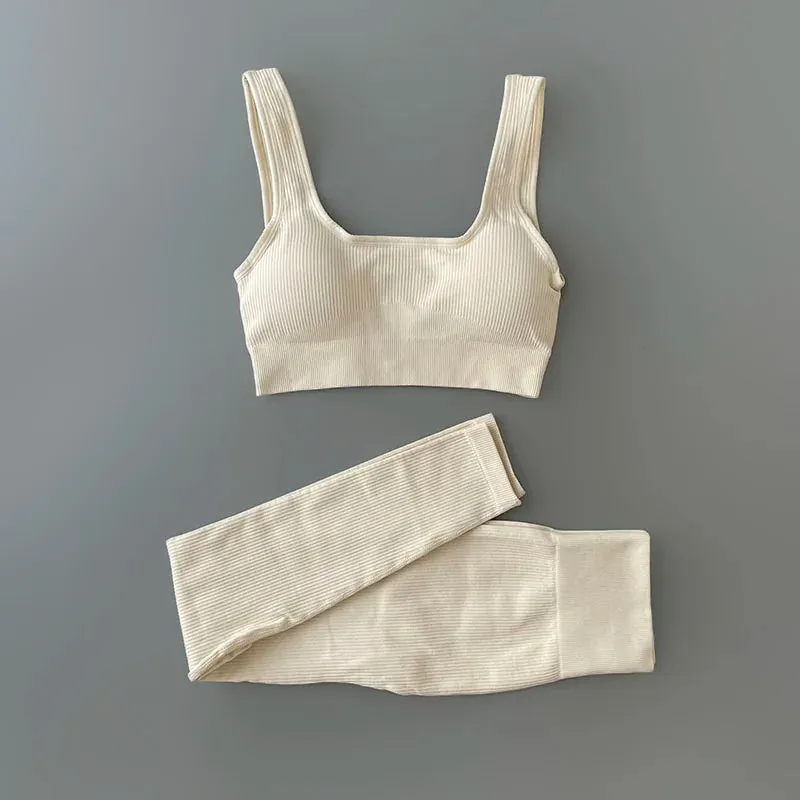 Ribbed Seamless Yoga Set - Workout Outfits for Women (2/4 Piece)