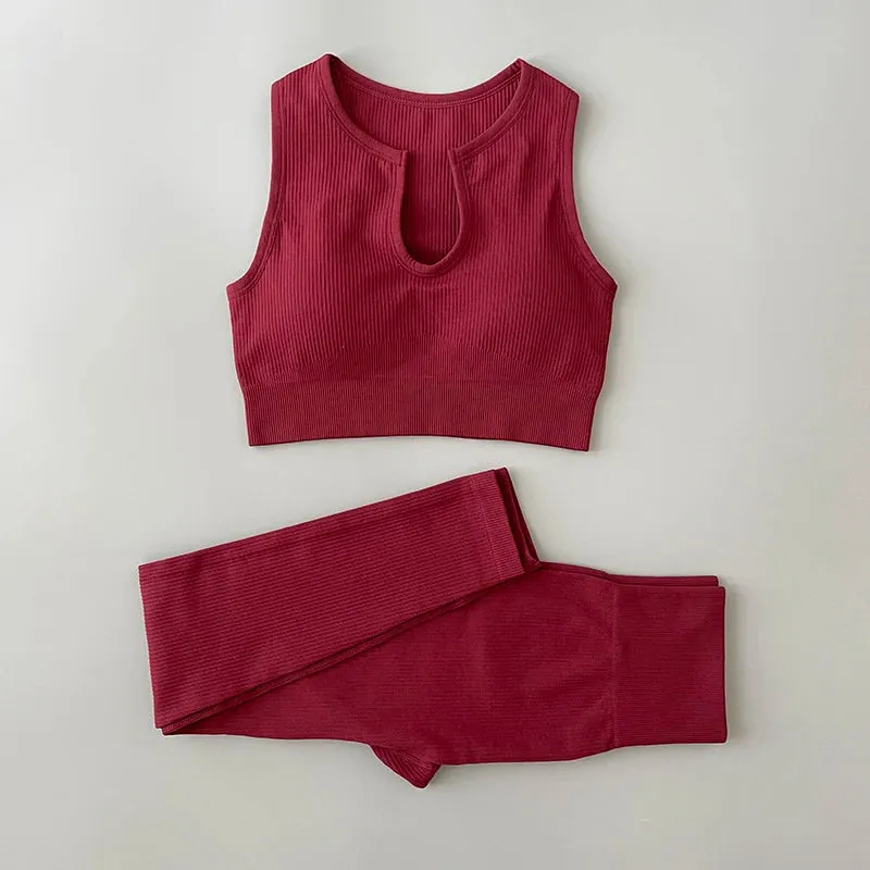 Ribbed Seamless Yoga Set - Workout Outfits for Women (2/4 Piece)
