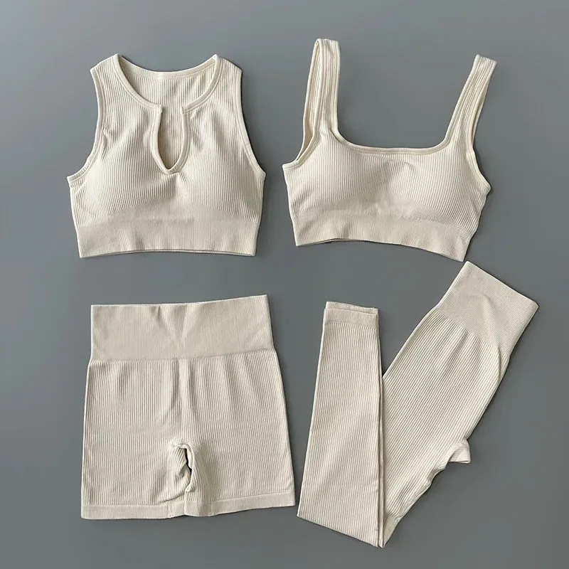 Ribbed Seamless Yoga Set - Workout Outfits for Women (2/4 Piece)