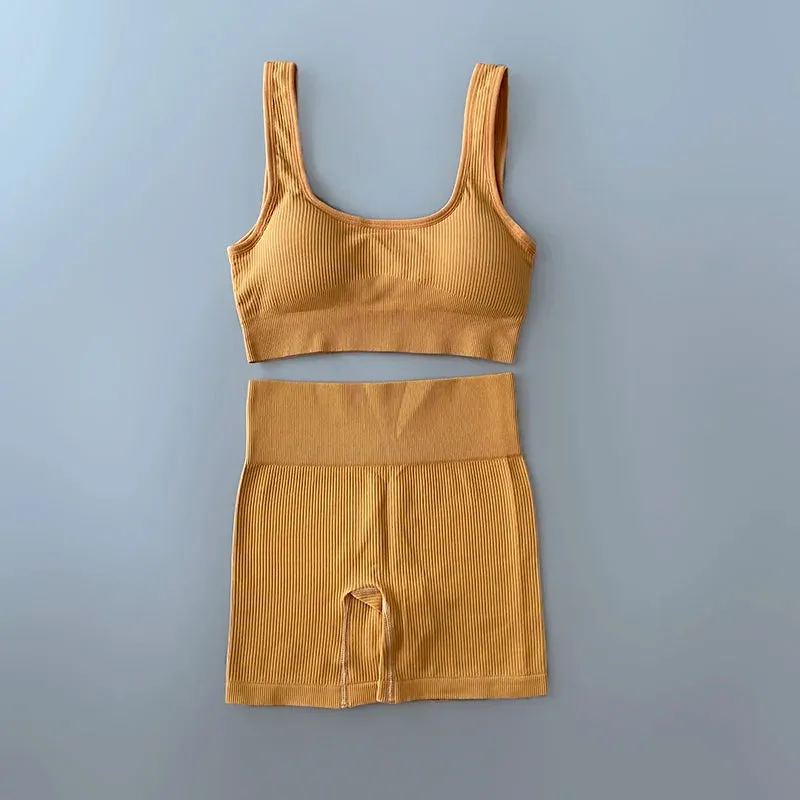 Ribbed Seamless Yoga Set - Workout Outfits for Women (2/4 Piece)