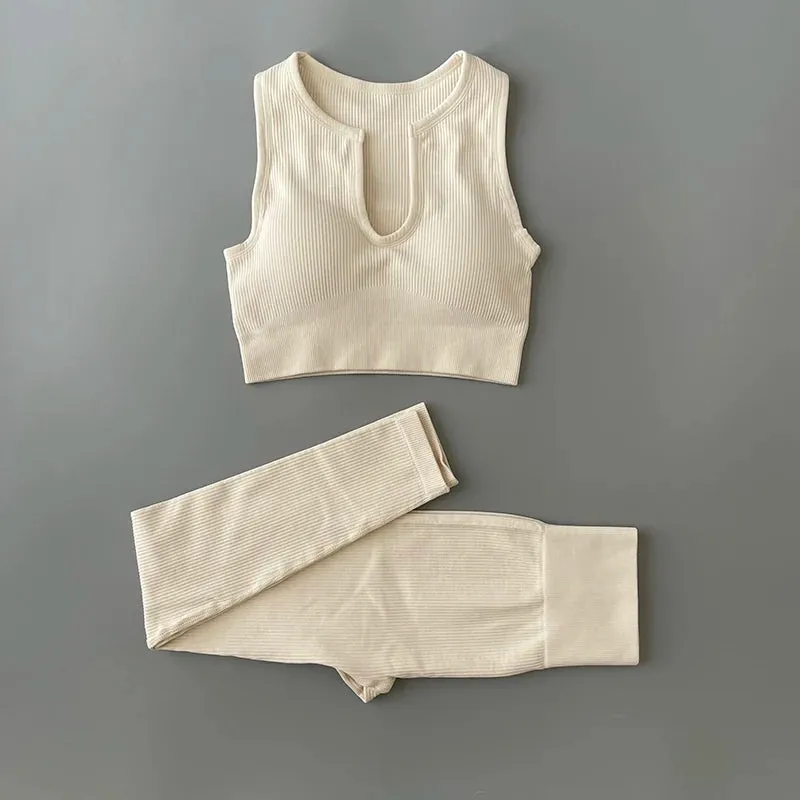 Ribbed Seamless Yoga Set - Workout Outfits for Women (2/4 Piece)