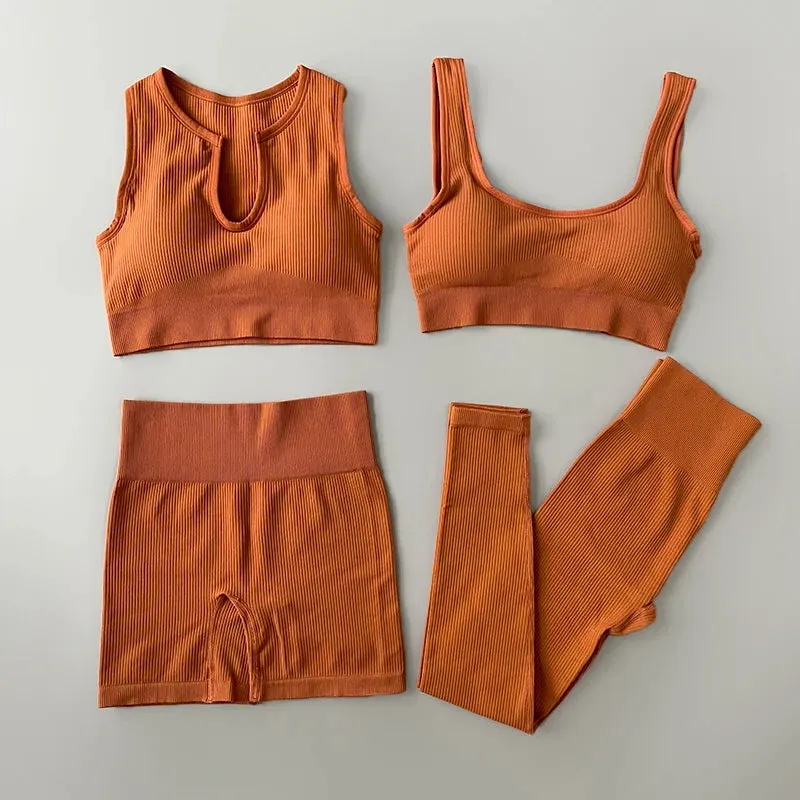 Ribbed Seamless Yoga Set - Workout Outfits for Women (2/4 Piece)