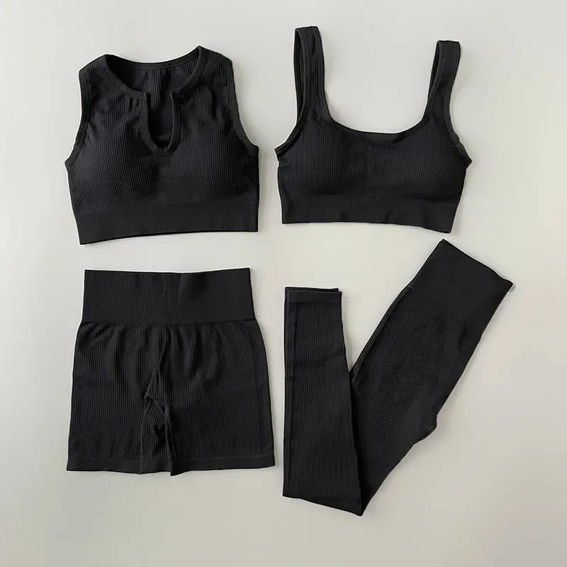 Ribbed Seamless Yoga Set - Workout Outfits for Women (2/4 Piece)