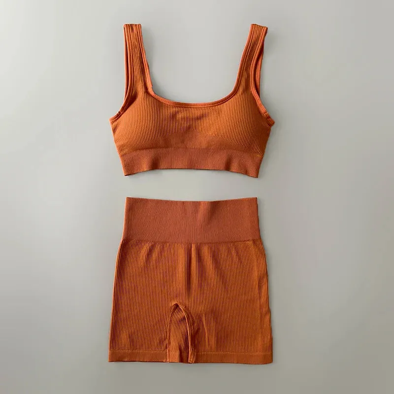 Ribbed Seamless Yoga Set - Workout Outfits for Women (2/4 Piece)