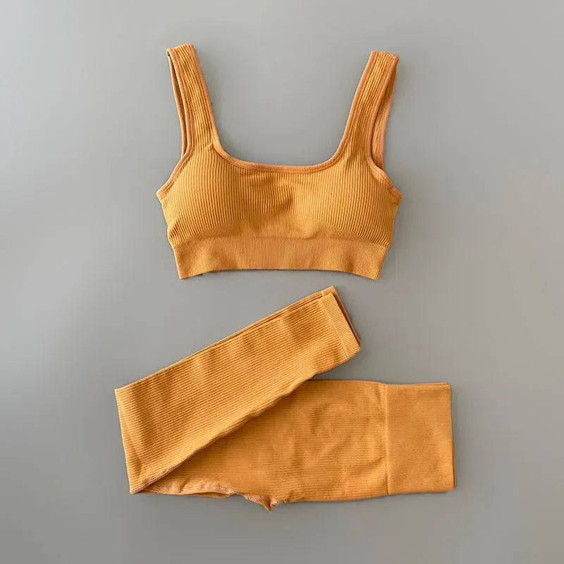 Ribbed Seamless Yoga Set - Workout Outfits for Women (2/4 Piece)