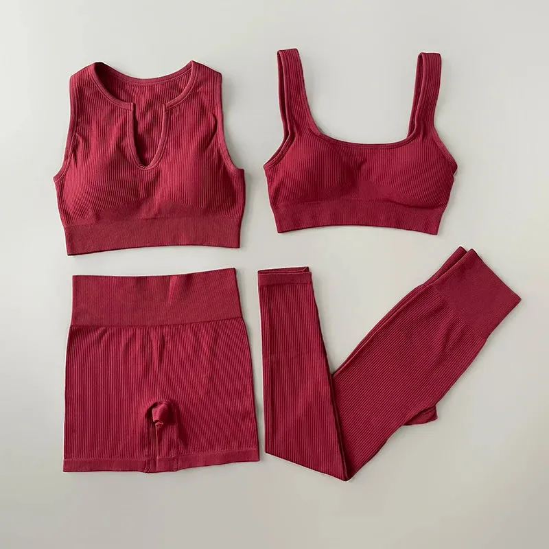Ribbed Seamless Yoga Set - Workout Outfits for Women (2/4 Piece)
