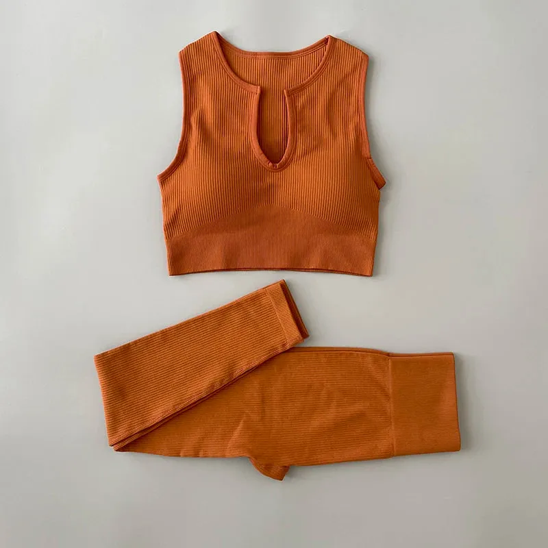 Ribbed Seamless Yoga Set - Workout Outfits for Women (2/4 Piece)