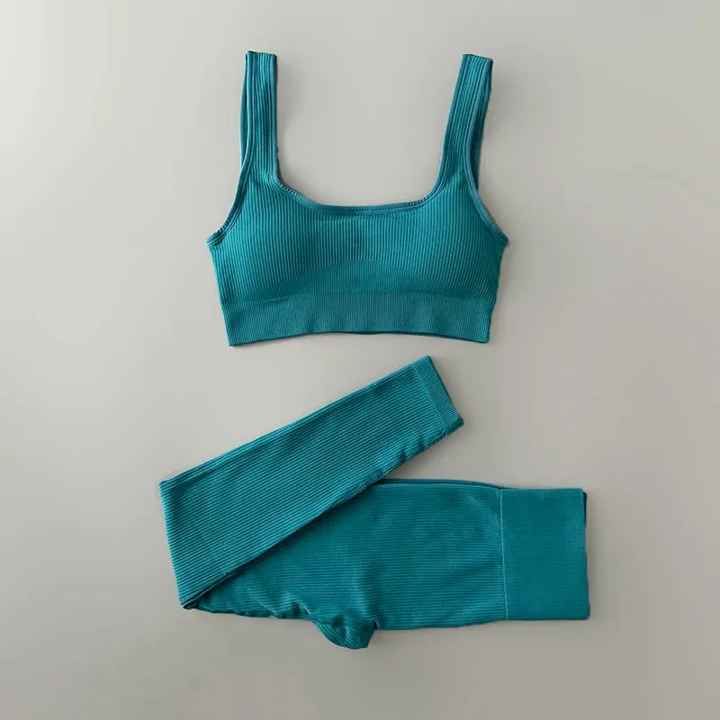 Ribbed Seamless Yoga Set - Workout Outfits for Women (2/4 Piece)