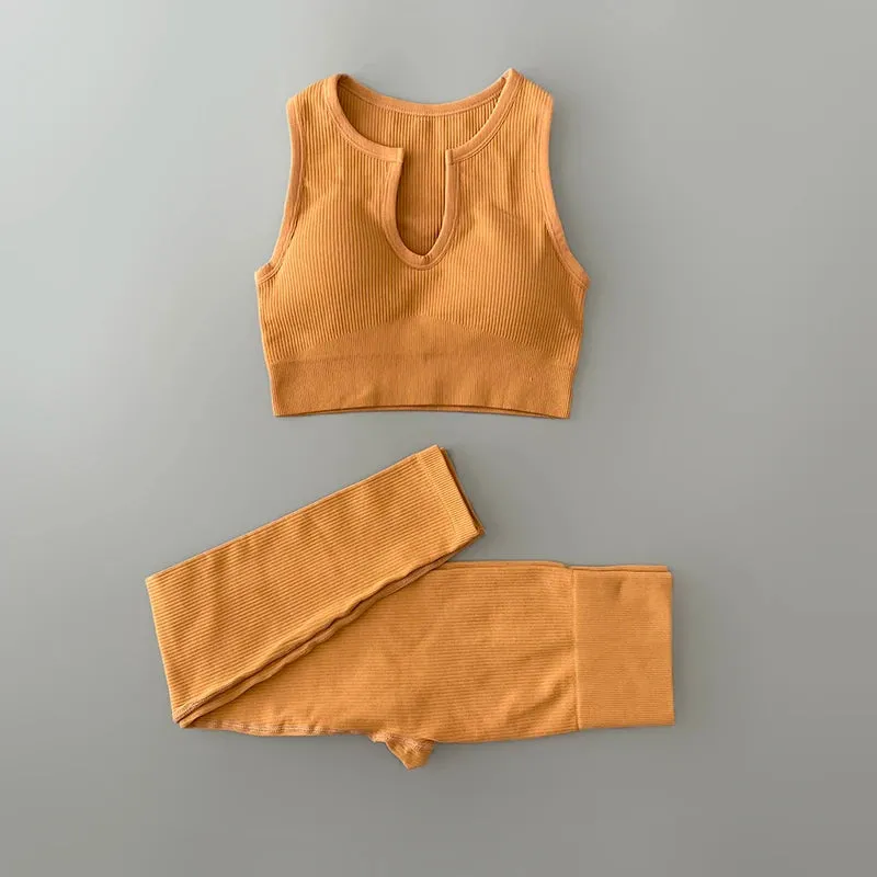 Ribbed Seamless Yoga Set - Workout Outfits for Women (2/4 Piece)