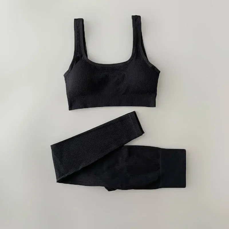 Ribbed Seamless Yoga Set - Workout Outfits for Women (2/4 Piece)