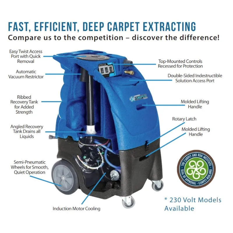 Sandia Sniper 6-Gallon Dual 3-Stage Carpet Extractor - 300 PSI Pump with Optional Heat - 86-3300