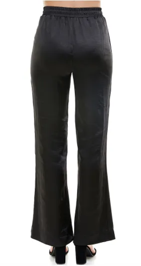 Satin Drawstring Wide Leg Pants
