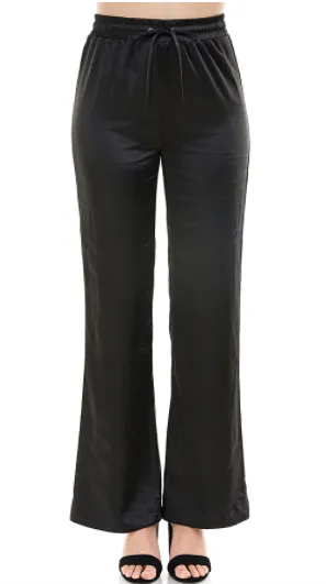 Satin Drawstring Wide Leg Pants