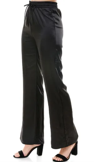 Satin Drawstring Wide Leg Pants