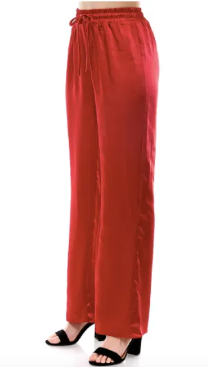 Satin Drawstring Wide Leg Pants