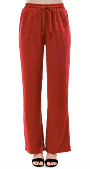 Satin Drawstring Wide Leg Pants