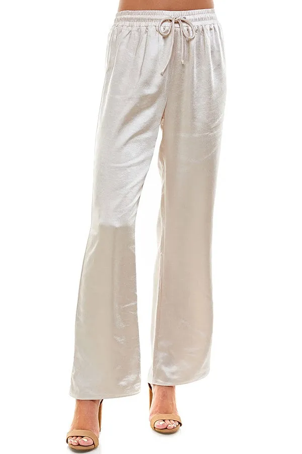 Satin Drawstring Wide Leg Pants