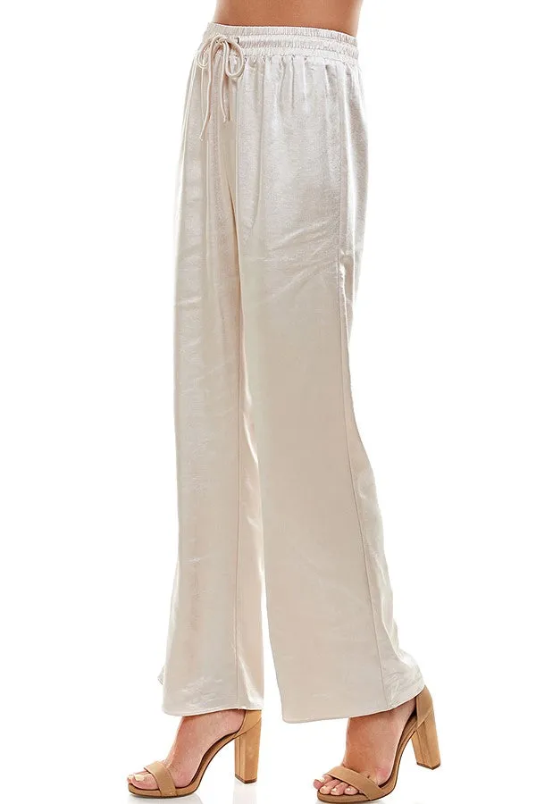 Satin Drawstring Wide Leg Pants