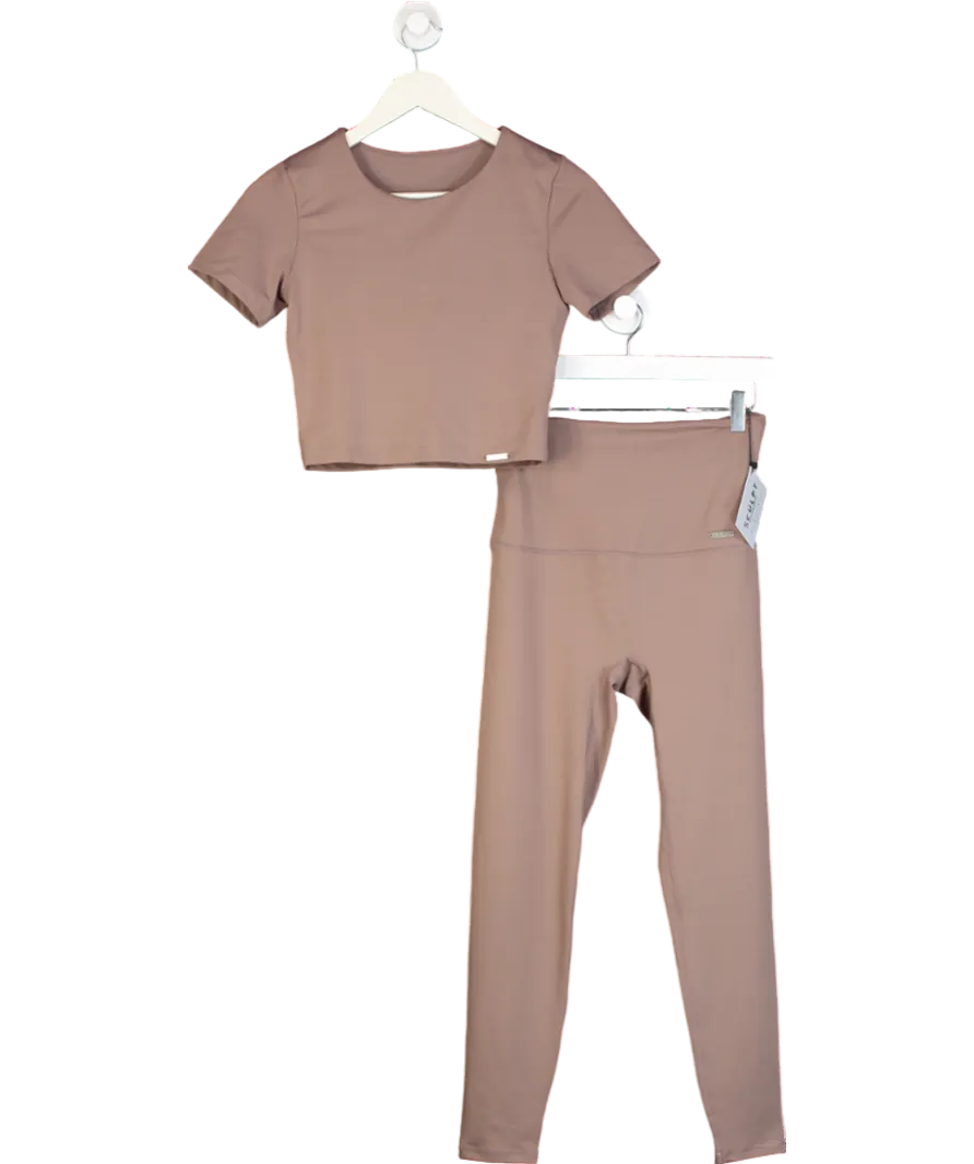 sculpt Beige Hybrid High Waisted Leggings & Signature Cropped Built In Bra Top UK S