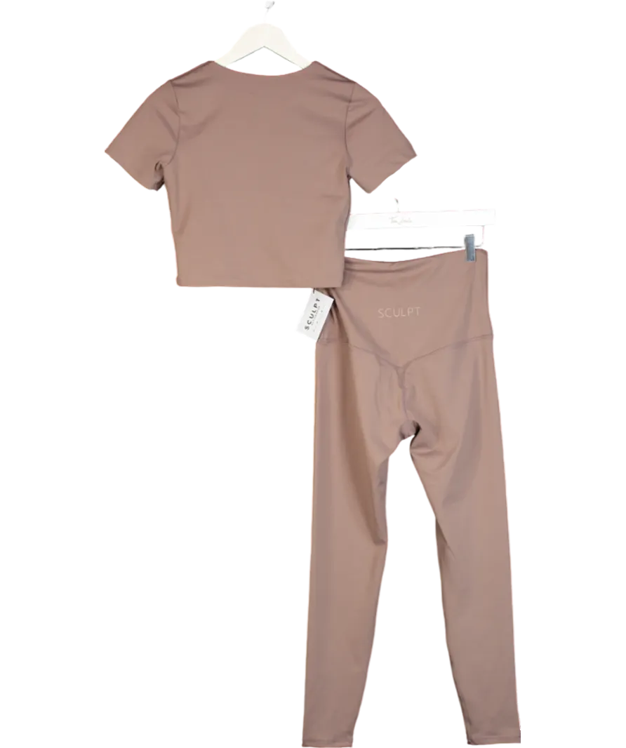 sculpt Beige Hybrid High Waisted Leggings & Signature Cropped Built In Bra Top UK S