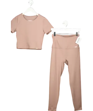 sculpt Beige Hybrid High Waisted Leggings & Signature Cropped Built In Bra Top UK S