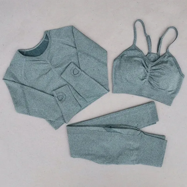 Seamless Yoga Set for Women - High Waist Leggings, Shorts, Sports Bra, and T-shirt Gym Clothing Set