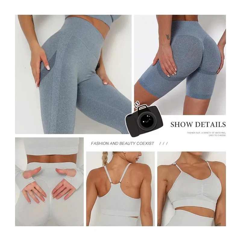 Seamless Yoga Set for Women - High Waist Leggings, Shorts, Sports Bra, and T-shirt Gym Clothing Set