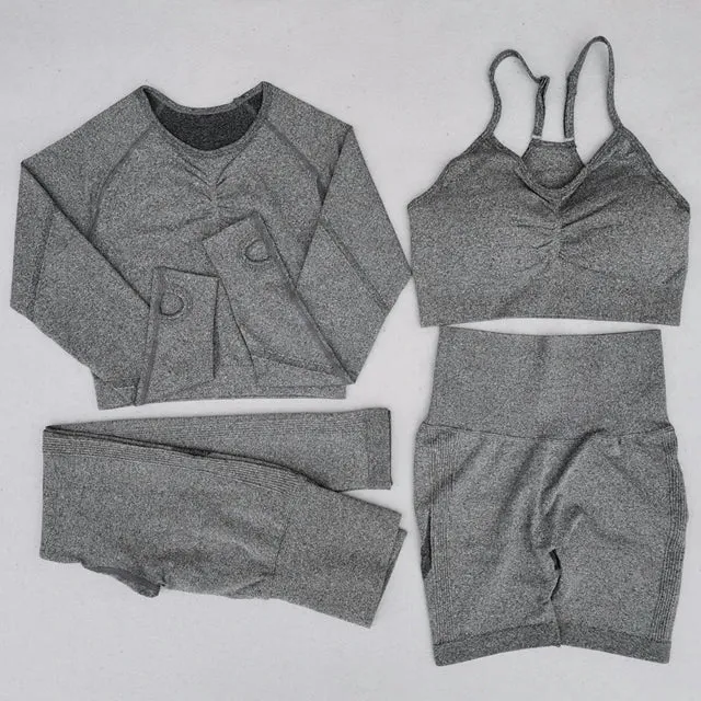 Seamless Yoga Set for Women - High Waist Leggings, Shorts, Sports Bra, and T-shirt Gym Clothing Set